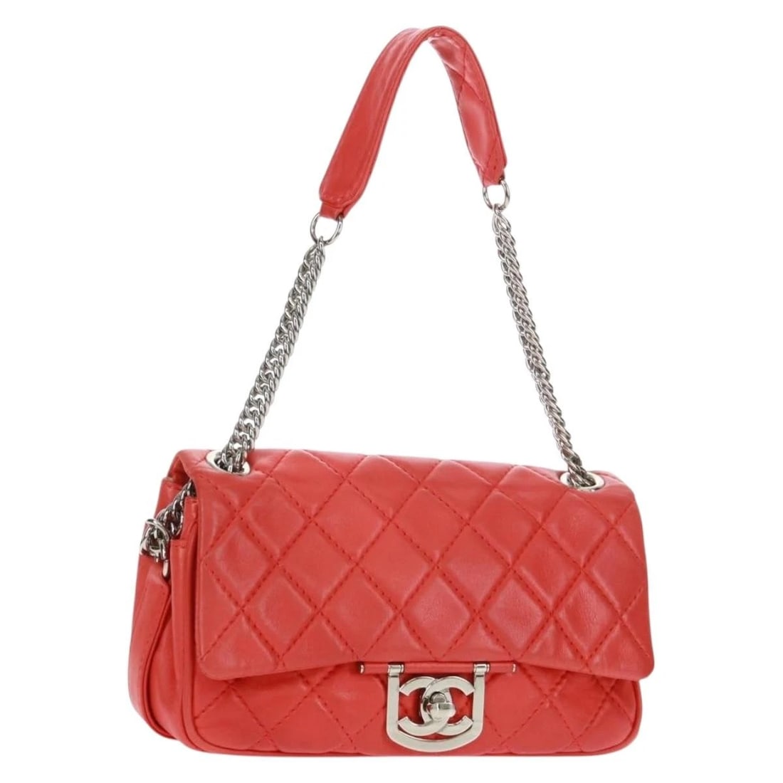 CHANEL MATELASSE 25 CHAIN SHOULDER BAG: CHANEL Matelasse 25 Chain Shoulder Bag Brand: CHANEL Type: Shoulder Bag Material: Lamb Skin Color: Red/Silver Size: W9.8 x H5.5 x D2.4inch(Approx) Shoulder Drop:8.7inch(Approx) Accessories: None