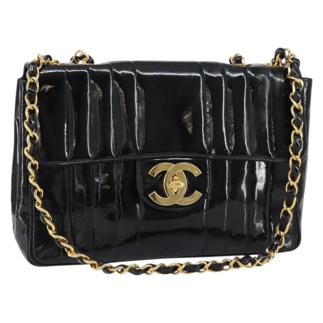 CHANEL MATELASSE 30 CHAIN SHOULDER BAG: CHANEL Matelasse 30 Chain Shoulder Bag Brand: CHANEL Type: Shoulder Bag Material: Enamel Color: Black/Gold Size: W11.8 x H7.5 x D3.1inch(Approx) Shoulder Drop:13.4 - 24.4inch(Approx) Accessories: