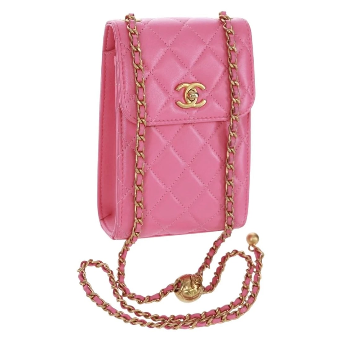 CHANEL MATELASSE CHAIN SHOULDER BAG LAMB SKIN: CHANEL Matelasse Chain Shoulder Bag Lamb Skin Brand: CHANEL Type: Shoulder Bag Material: Lamb Skin Color: Pink/Gold Size: W4.3 x H5.9 x D2.0inch(Approx) Shoulder Drop:18.9inch(Approx) Accessories