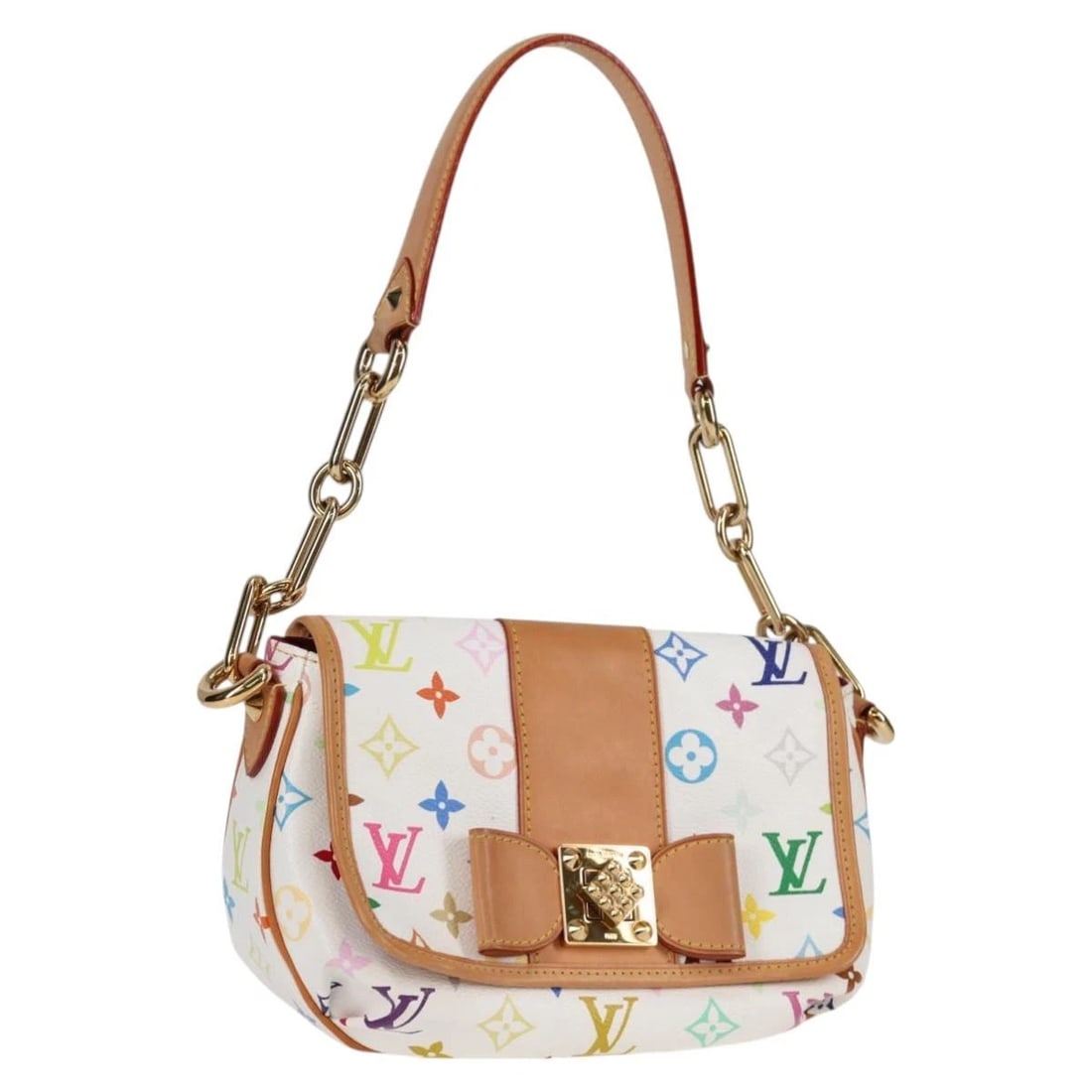 LOUIS VUITTON MONOGRAM MULTICOLOR PATTY SHOULDER BAG: LOUIS VUITTON Monogram Multicolor Patty Shoulder Bag Brand: LOUIS VUITTON Type: Shoulder Bag Material: Monogram Multicolor Canvas Color: White Size: W9.1 x H6.3 x D2.0inch(Approx) Shoulder Drop:10