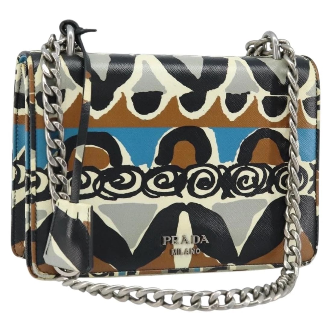 PRADA CHAIN SHOULDER BAG SAFIANO LEATHER: PRADA Chain Shoulder Bag Safiano leather Brand: PRADA Type: Shoulder Bag Material: Saffiano Leather Color: Multicolor/Silver Size: W8.7 x H6.3 x D2.8inch(Approx) Shoulder Drop:21.3inch(Approx) Ac