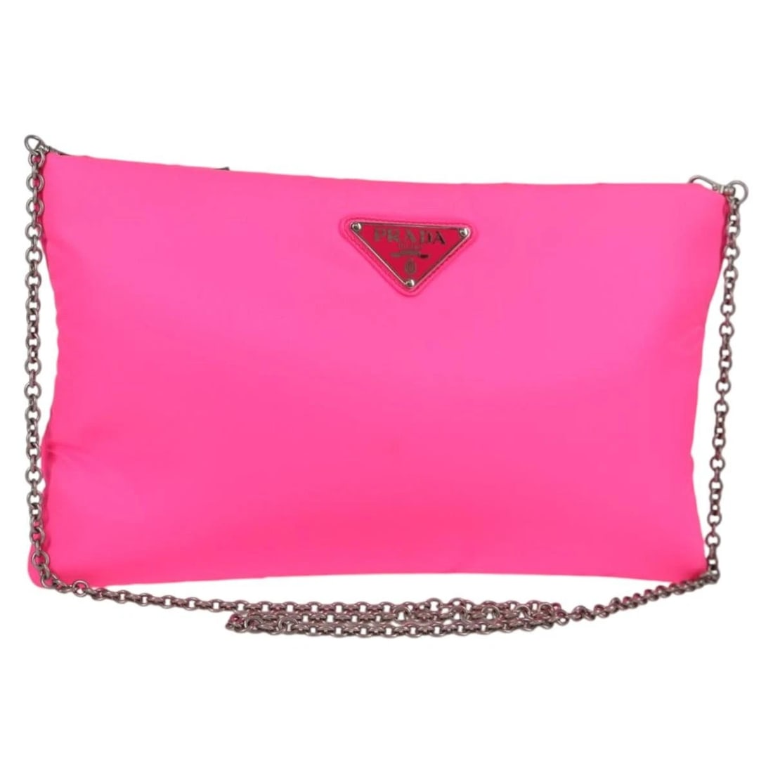 PRADA CHAIN SHOULDER BAG NYLON PINK SILVER: PRADA Chain Shoulder Bag Nylon Pink Silver Brand: PRADA Type: Shoulder Bag Material: Nylon Color: Pink/Silver Size: W12.6 x H7.9 x D1.2inch(Approx) Shoulder Drop:21.7inch(Approx) Accessories: Non
