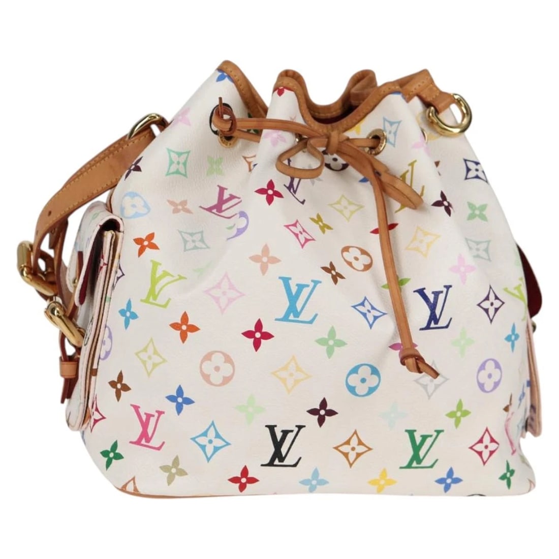 LOUIS VUITTON MONOGRAM MULTICOLOR PETIT NOE BAG: LOUIS VUITTON Monogram Multicolor Petit Noe Bag Brand: LOUIS VUITTON Type: Shoulder Bag Material: Monogram Multicolor Canvas Color: White Size: W10.2 x H10.6 x D7.1inch(Approx) Accessories: None