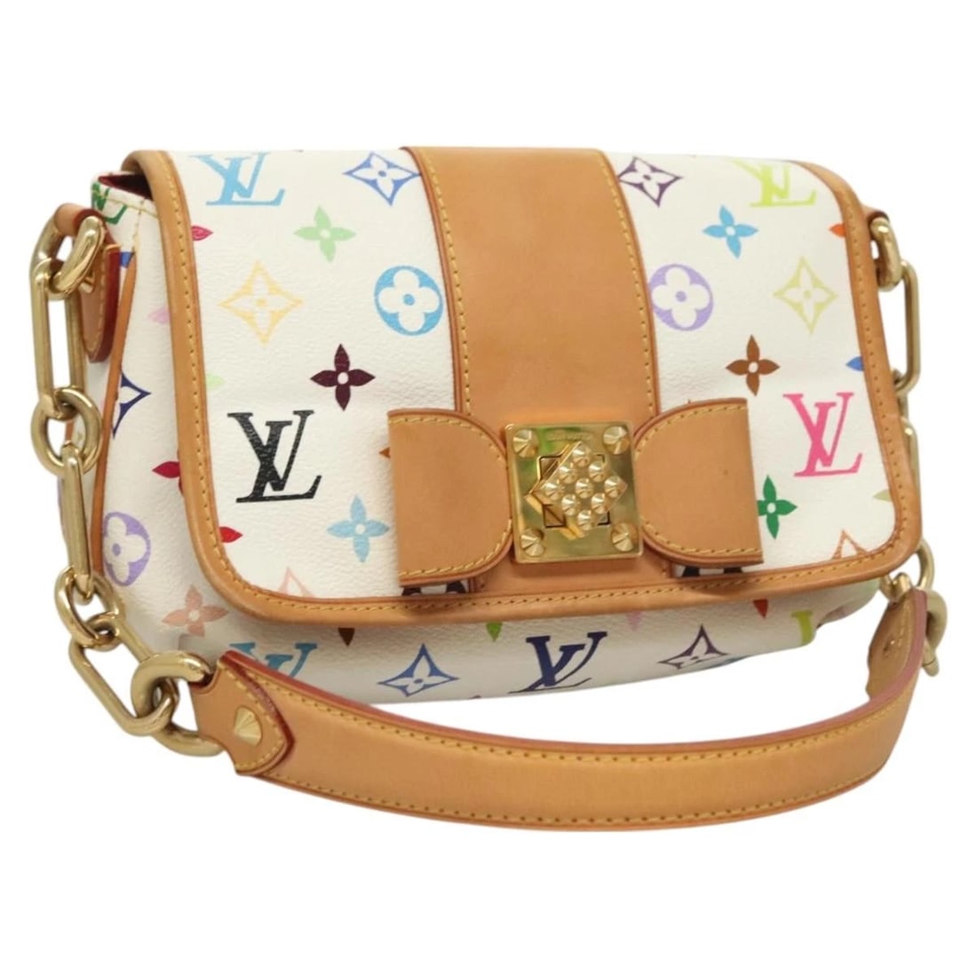 LOUIS VUITTON MONOGRAM MULTICOLOR PATTY SHOULDER BAG: LOUIS VUITTON Monogram Multicolor Patty Shoulder Bag Brand: LOUIS VUITTON Type: Shoulder Bag Material: Monogram Multicolor Canvas Color: White Size: W9.1 x H6.3 x D2.0inch(Approx) Shoulder Drop:10