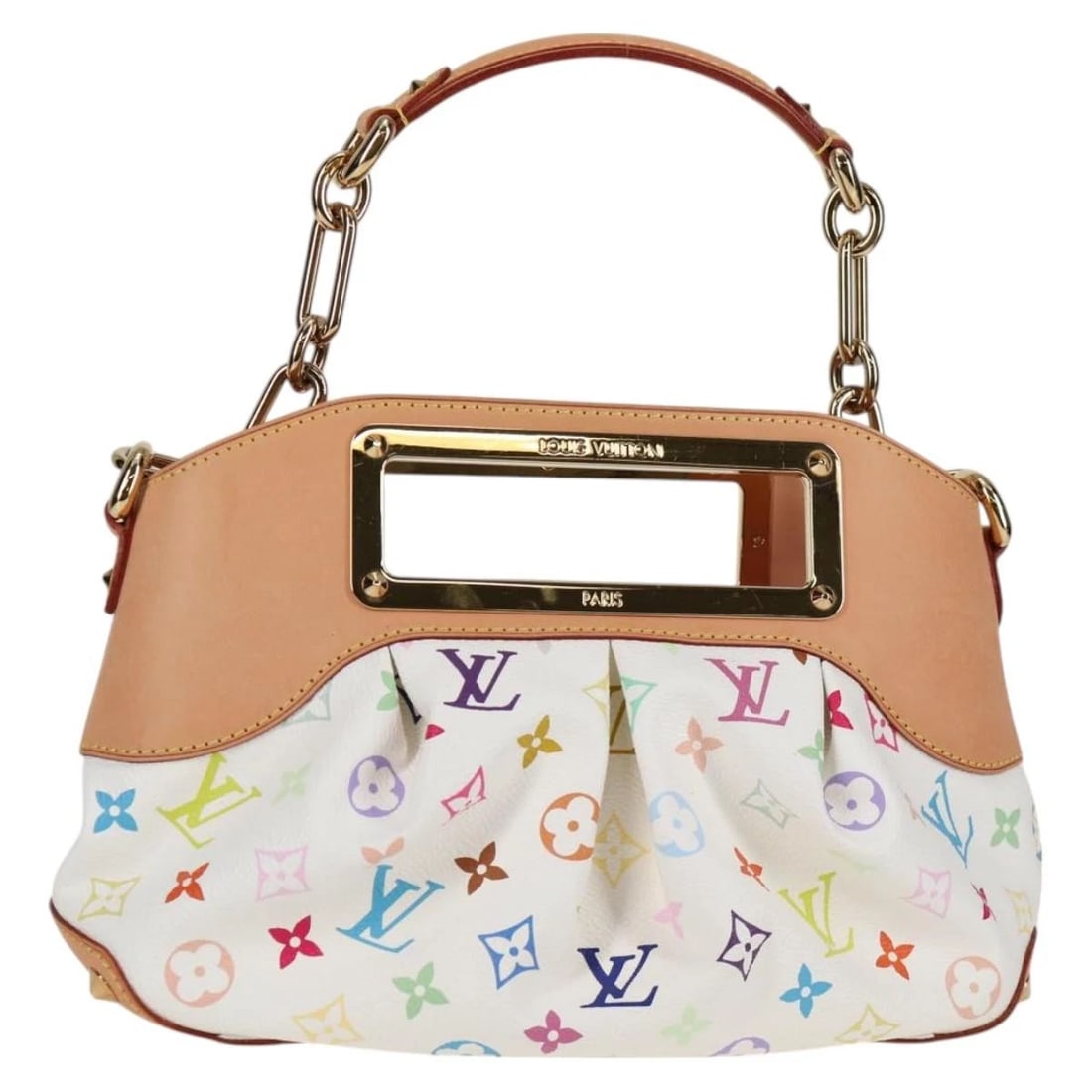 LOUIS VUITTON MONOGRAM MULTICOLOR JUDY PM SHOULDER BAG: LOUIS VUITTON Monogram Multicolor Judy PM Shoulder Bag Brand: LOUIS VUITTON Type: Shoulder Bag Material: Monogram Multicolor Canvas Color: White Size: W12.6 x H7.5 x D3.3inch(Approx) Accessories:
