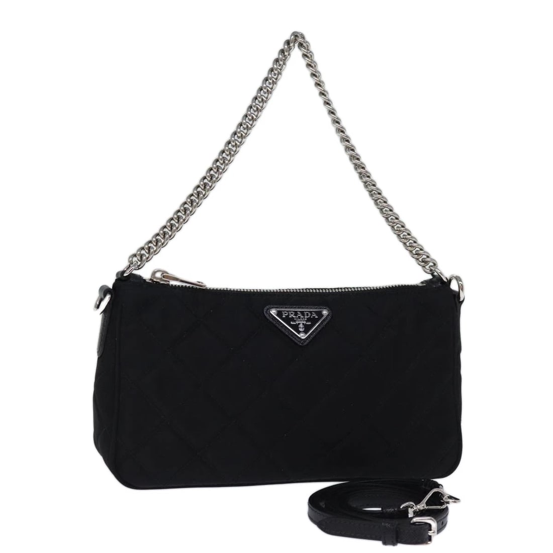 PRADA CHAIN SHOULDER BAG NYLON 2WAY BLACK: PRADA Chain Shoulder Bag Nylon 2way Black Brand: PRADA Type: Shoulder Bag Material: Nylon Color: Black Size: W9.1 x H5.1 x D2.8inch(Approx) Shoulder Drop:22.4 - 24.4inch(Approx) Accessories: None