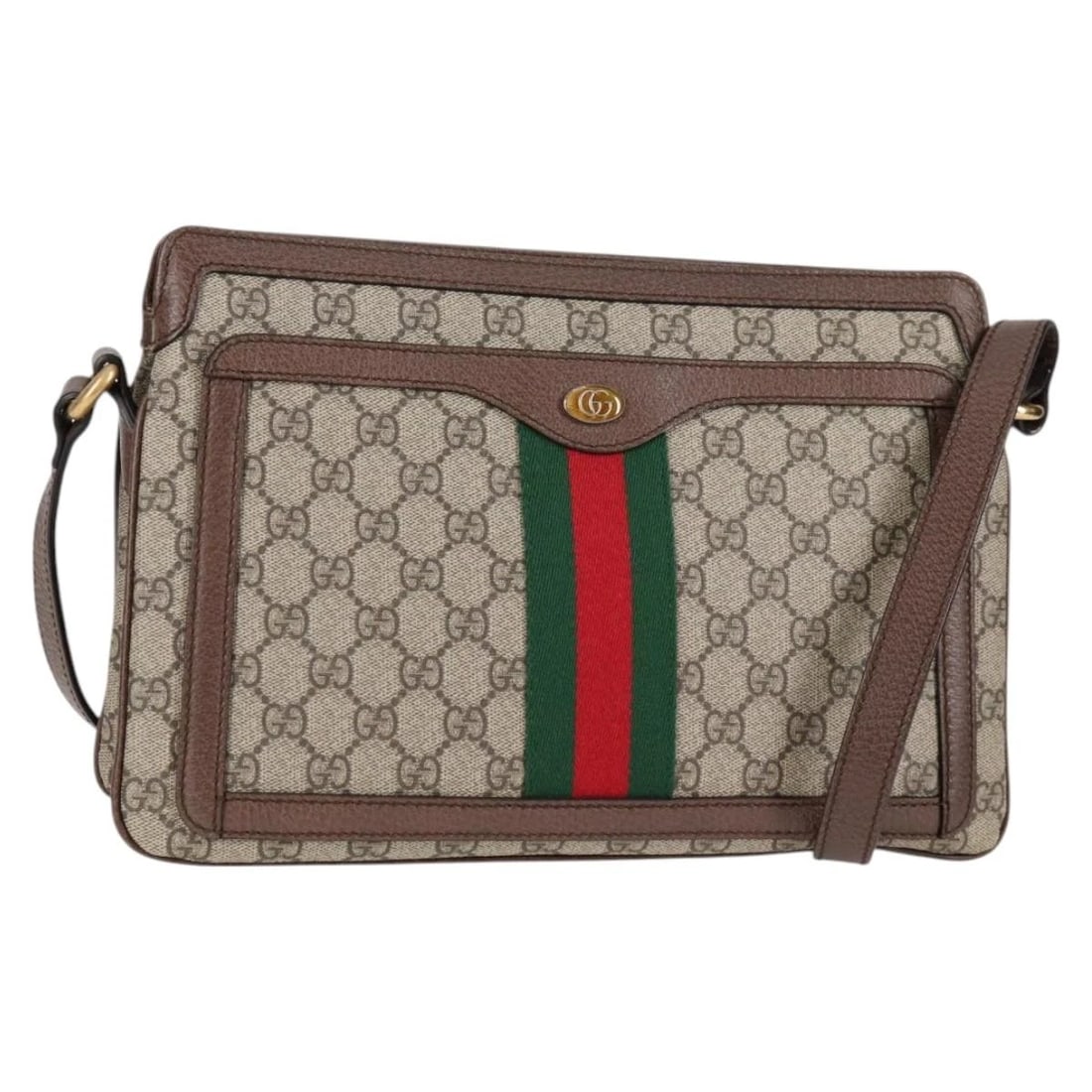 GUCCI GG SUPREME WEB SHERRY LINE SHOULDER BAG: GUCCI GG Supreme Web Sherry Line Shoulder Bag Brand: GUCCI Type: Shoulder Bag Material: PVC Leather/GG Canvas Color: Beige/Gold Size: W12.2 x H8.3 x D2.0inch(Approx) Shoulder Drop:22.4 - 25.2inch(