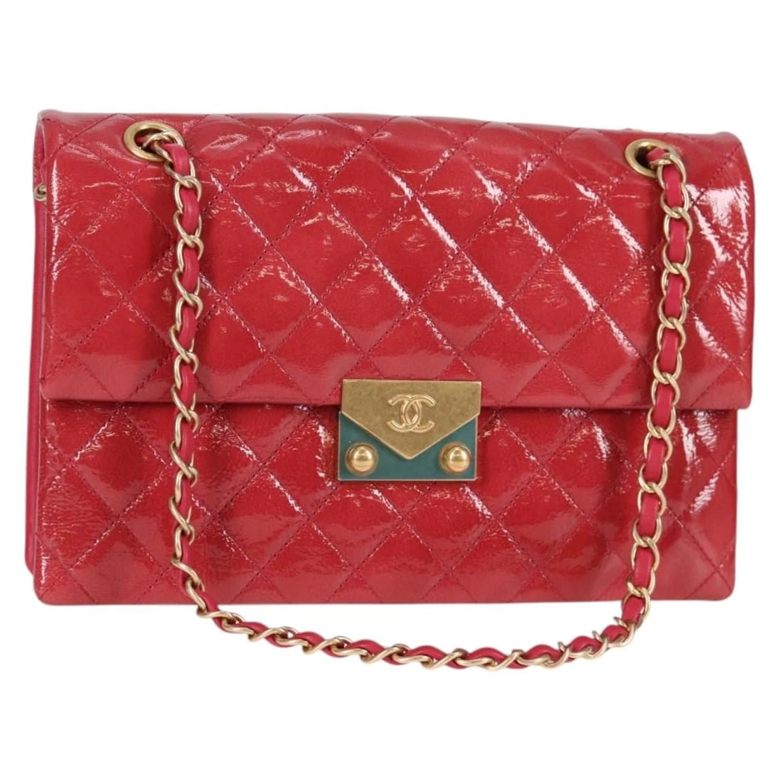 CHANEL MATELASSE CHAIN SHOULDER BAG: CHANEL Matelasse Chain Shoulder Bag Brand: CHANEL Type: Shoulder Bag Material: Enamel Color: Pink/Gold Size: W10.2 x H7.1 x D1.6inch(Approx) Shoulder Drop:9.4inch(Approx) Accessories: None
