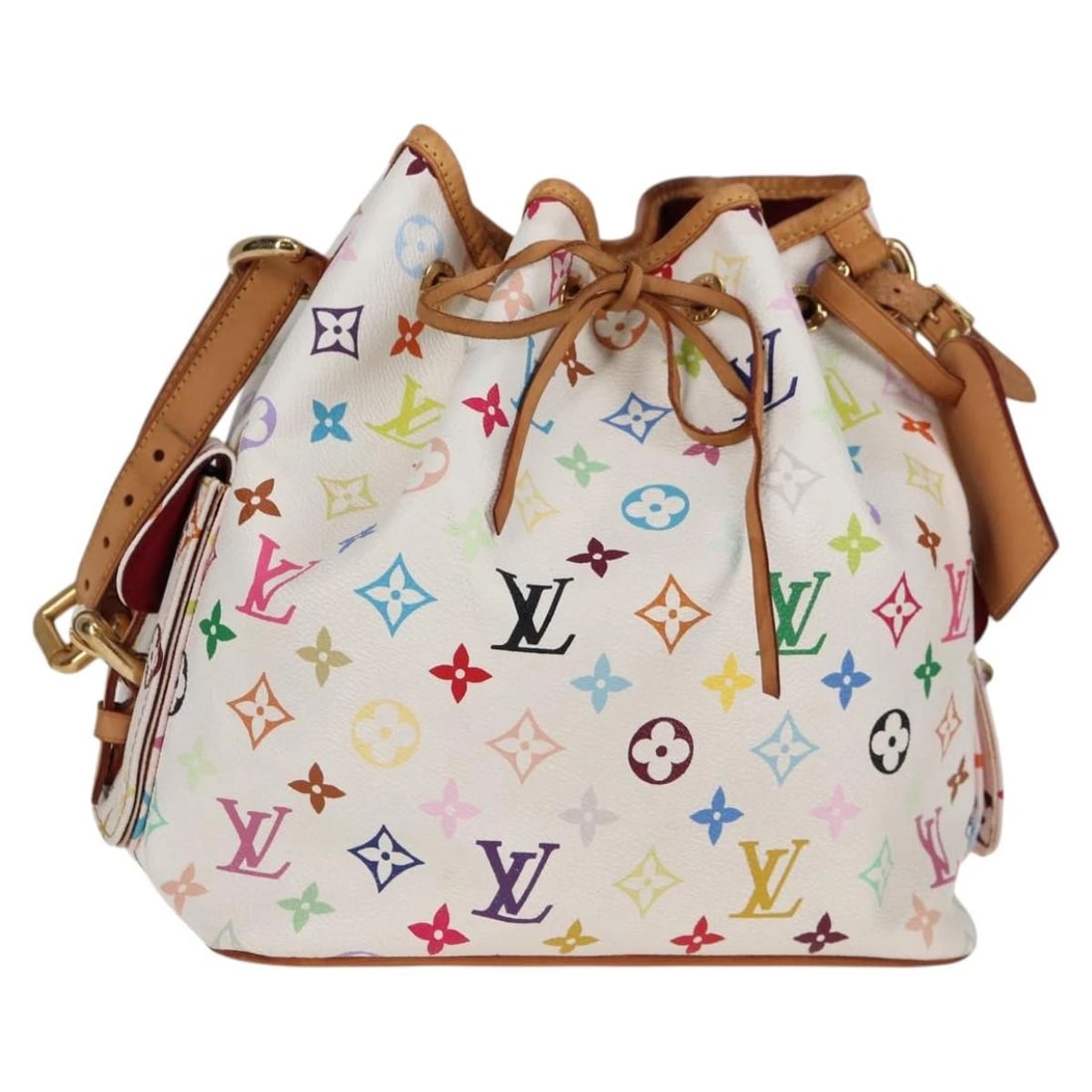 LOUIS VUITTON MONOGRAM MULTICOLOR PETIT NOE BAG: LOUIS VUITTON Monogram Multicolor Petit Noe Bag Brand: LOUIS VUITTON Type: Shoulder Bag Material: Monogram Multicolor Canvas Color: White Size: W10.2 x H10.6 x D7.1inch(Approx) Accessories: None