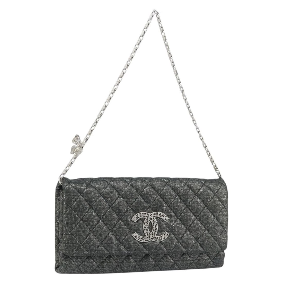 CHANEL MATELASSE CHAIN SHOULDER BAG NYLON GRAY: CHANEL Matelasse Chain Shoulder Bag Nylon Gray Brand: CHANEL Type: Shoulder Bag Material: Nylon Color: Gray/Silver Size: W10.6 x H5.5 x D0.8inch(Approx) Shoulder Drop:10.2inch(Approx) Accessories