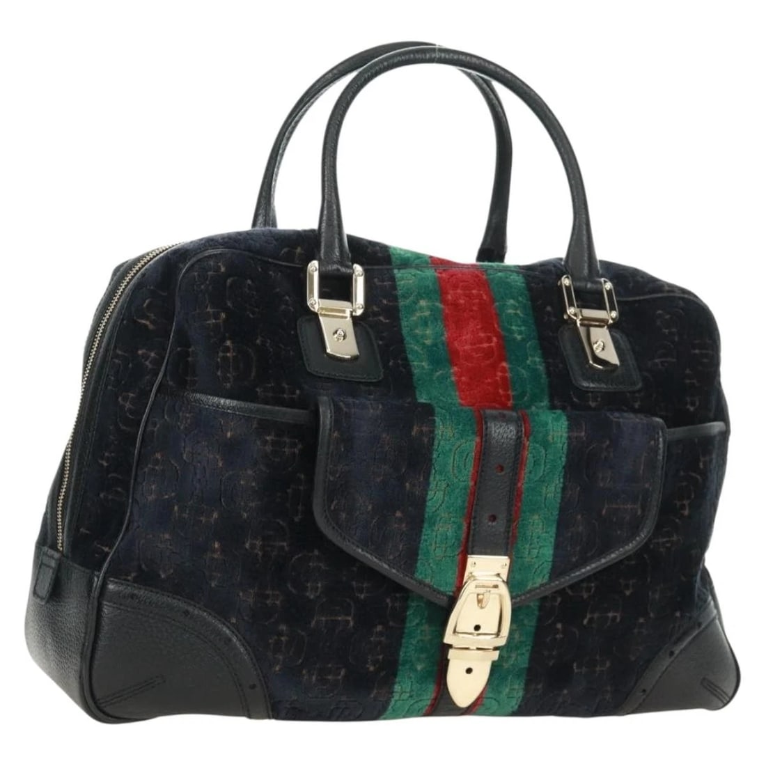 GUCCI WEB SHERRY LINE HORSEBIT HAND BAG VELOR BLACK: GUCCI Web Sherry Line Horsebit Hand Bag Velor Black Brand: GUCCI Type: Hand Bag Material: Black/Gold/Red Color: Black/Gold/Red Size: W15.7 x H9.4 x D5.1inch(Approx) Handle Drop:5.5inch(Approx) Ac