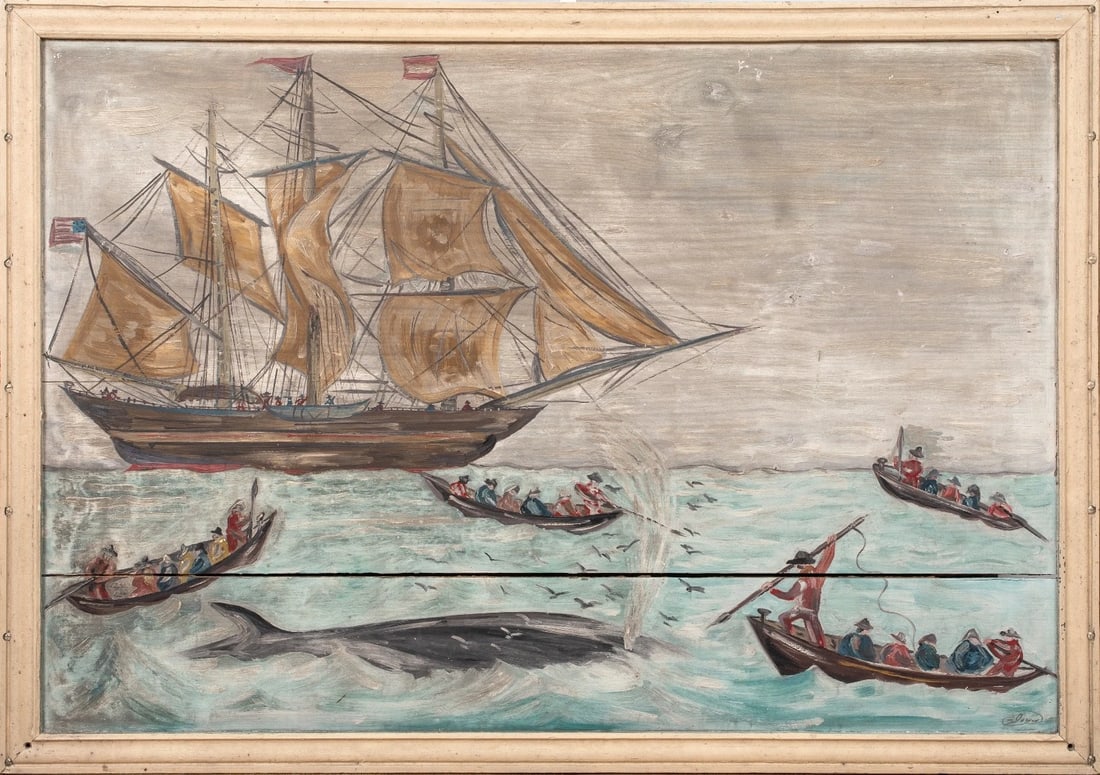 NANTUCKET WHALING SCENE OIL PAINTING (1 of 8)