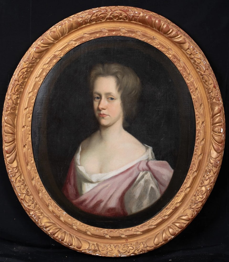 PORTRAIT OF A LADY IN A PINK & WHITE DRESS OIL PAINTING (1 of 8)