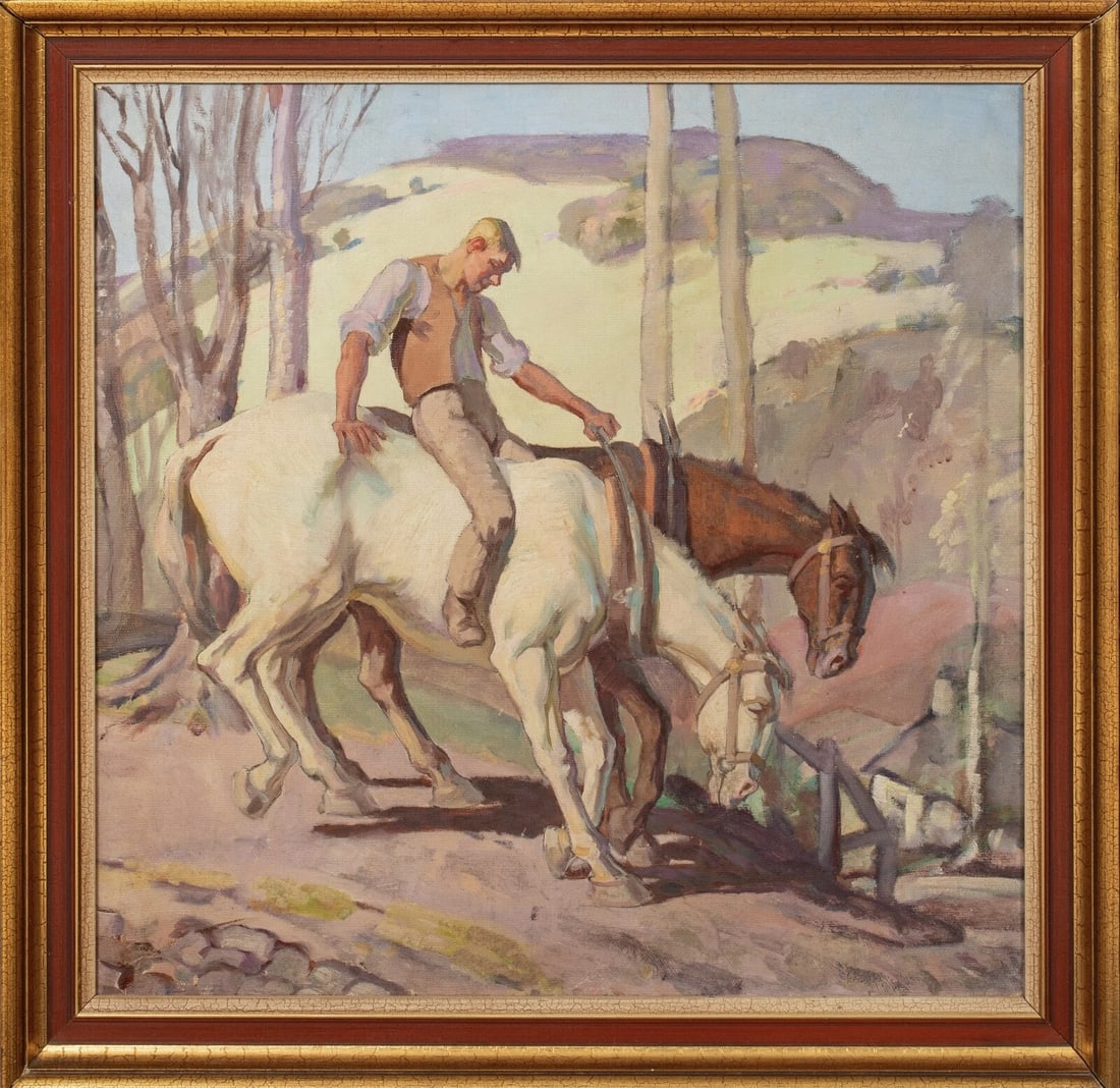 HORSES & RIDER PORTRAIT OIL PAINTING (1 of 8)