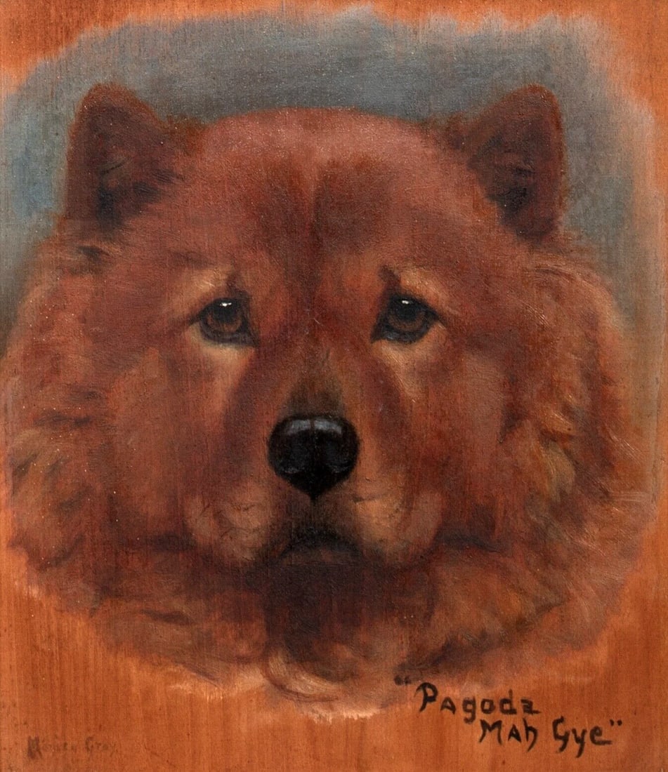 PORTRAIT OF A CHOW DOG CALLED PAGODA MAH GYE OIL PAINTING (1 of 8)