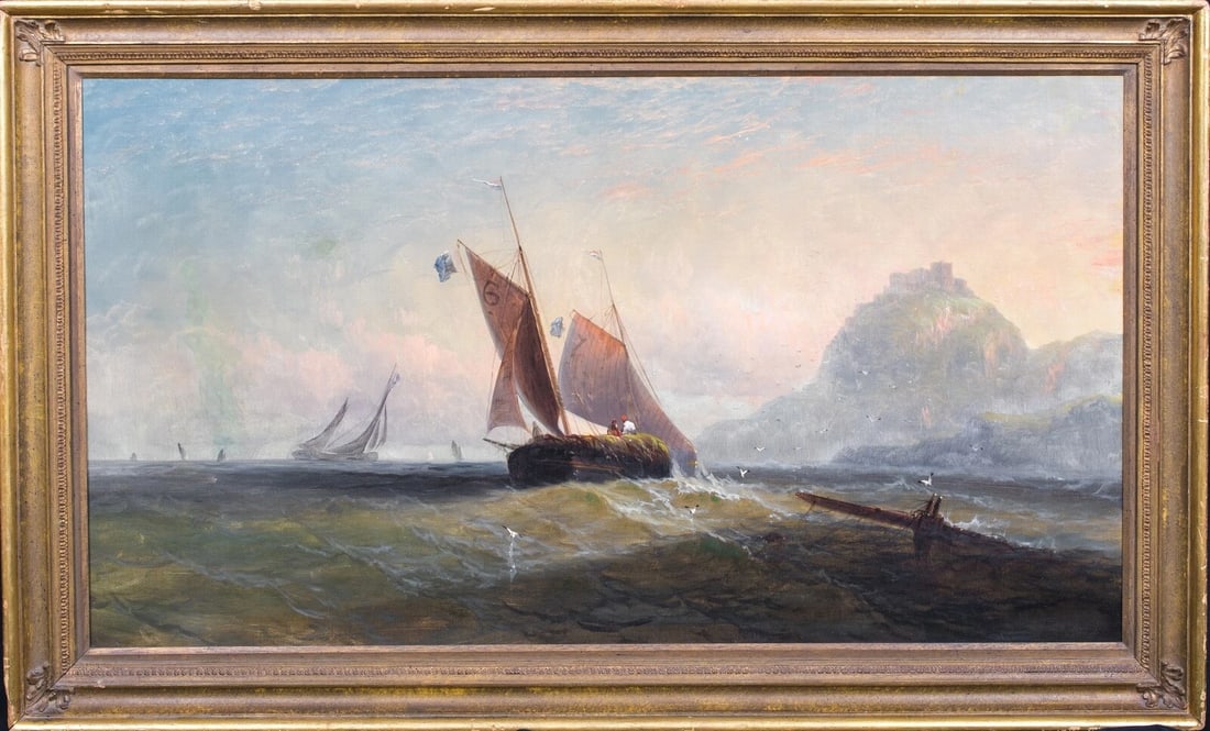 HAY BARGE SAILING OFF THE COAST OIL PAINTING (1 of 8)