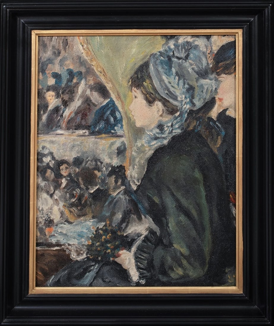 SKETCH OF A THEATRE SCENE OIL PAINTING: Year: 20th century Size: 24" x 19" Medium: Oil Description: oversized French Impressionist from the early 20th century Oil on board sketch of women at the theater. Outstanding quality and condition dr