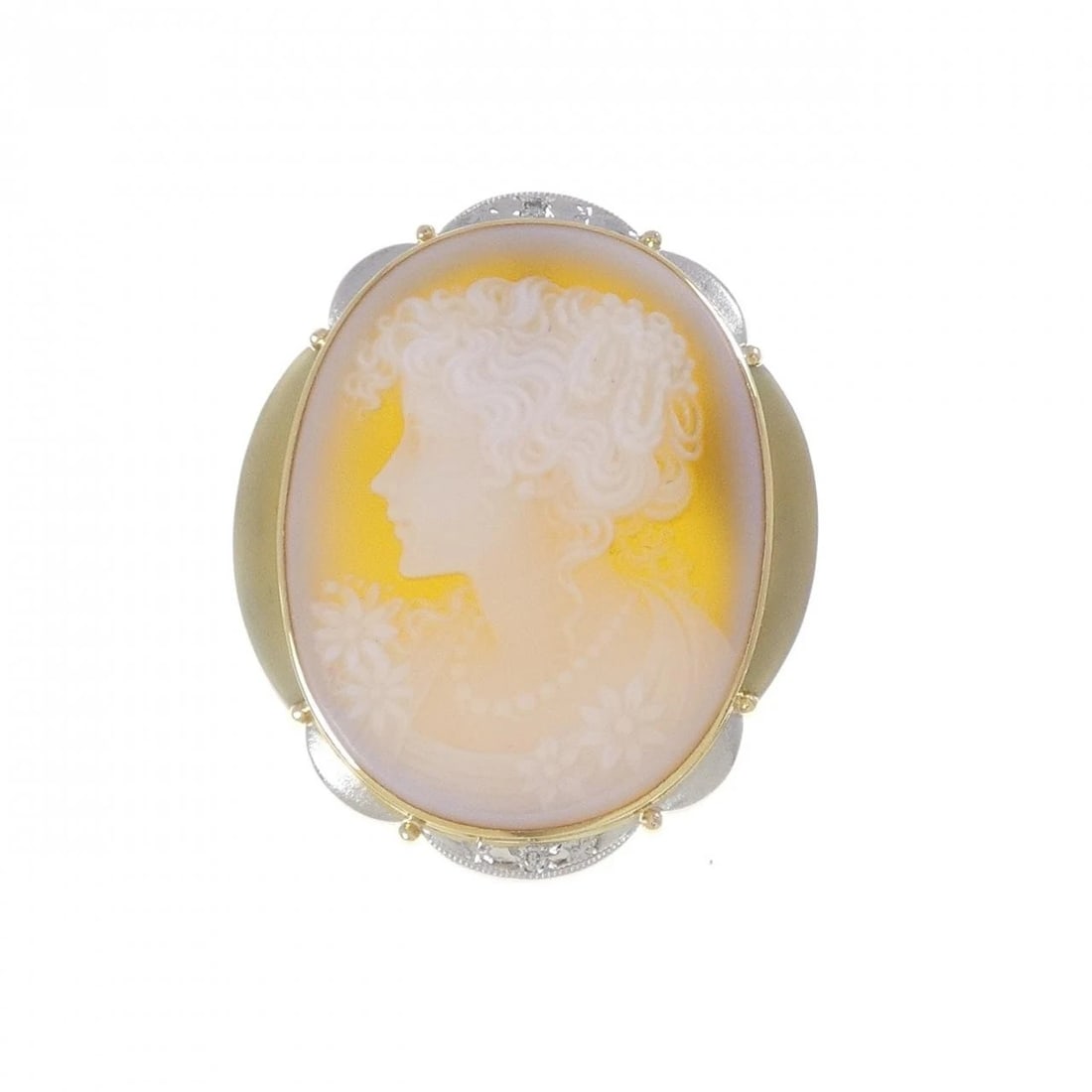 K18YG/PT900 AGATE CAMEO BROOCH: K18YG/PT900 Agate Cameo Brooch Brand: Unbranded Type: Agate Cameo Pendant/Brooch Material: 18k yellow gold / Platinum 900, Main Stone/Creation Menou Kameo Secondary Stone Natural Color: yellow
