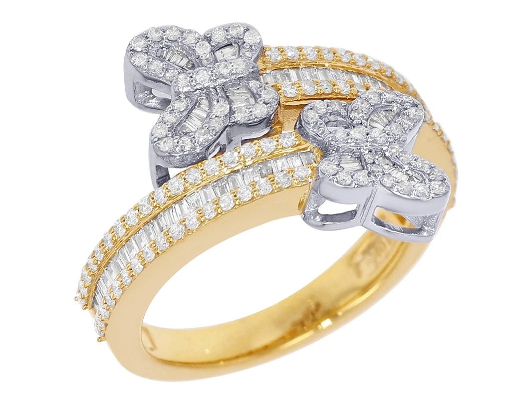 BUTTERFLY BAGUETTE REAL DIAMOND 10K YELLOW-WHITE GOLD RING: Butterfly Baguette Real Diamond 10K Yellow-White Gold Ring Brand: None Type: Ring Material: 10k Multi-Tone Gold, Main Stone/Creation Natural Color: Gold Size: 7 US Accessories: None