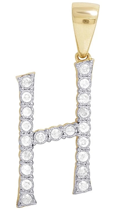 UNISEX REAL 10K YELLOW GOLD DIAMOND LETTER H INITIAL PENDANT (1 of 2)