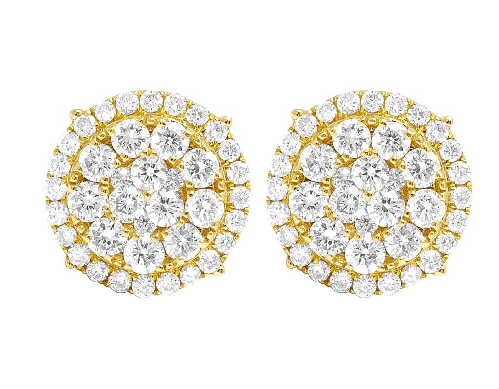 10K YELLOW GOLD REAL DIAMOND FLOWER CLUSTER DOUBLE HALO STUD EARRINGS (1 of 4)