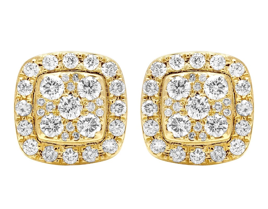 14K YELLOW GOLD REAL DIAMOND SQUARE HALO CLUSTER EARRINGS: 14K Yellow Gold Real Diamond Square Halo Cluster Earrings Brand: None Type: Earrings Material: 14K Yellow Gold, Main Stone/Creation Natural Color: Yellow Size: Dimension(s) 11mm Accessories: None