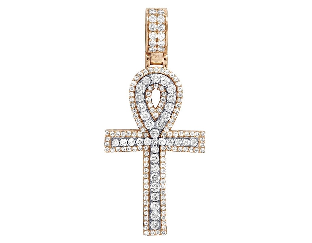 MENS REAL DIAMOND ANKH PENDANT 10KTWO-TONE GOLD: Mens Real Diamond Ankh Pendant 10KTwo-Tone Gold Brand: None Type: Pendant Material: 10k Multi-Tone Gold, Main Stone/Creation Natural Color: Gold Size: Length 2" Accessories: None Accessori