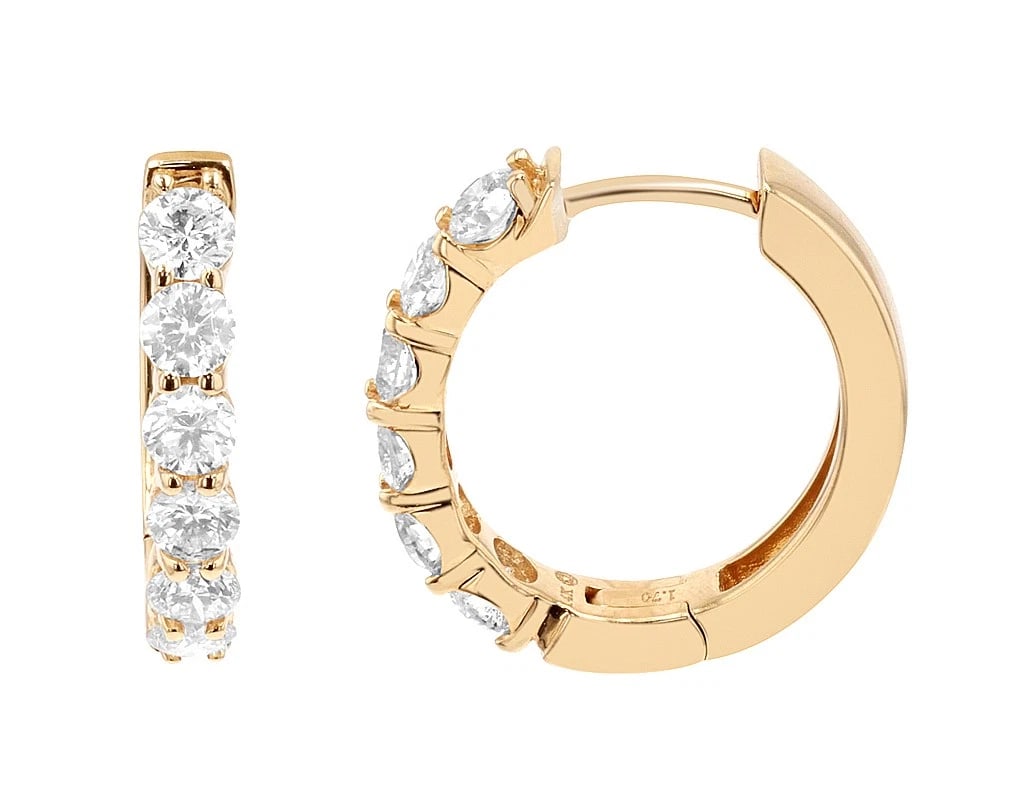ROUND DIAMOND HOOP EARRINGS 14K YELLOW GOLD: Round Diamond Hoop Earrings 14K Yellow Gold Brand: None Type: Earrings Material: 14K Yellow Gold, Main Stone/Creation Natural Color: Yellow Size: Dimension(s) Diameter 18.5 MM, Width 2.6 MM Acces