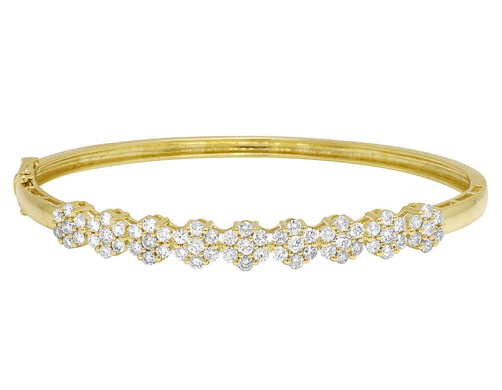FLOWER CLUSTER REAL DIAMOND BANGLE BRACELET 14K YELLOW GOLD (1 of 4)