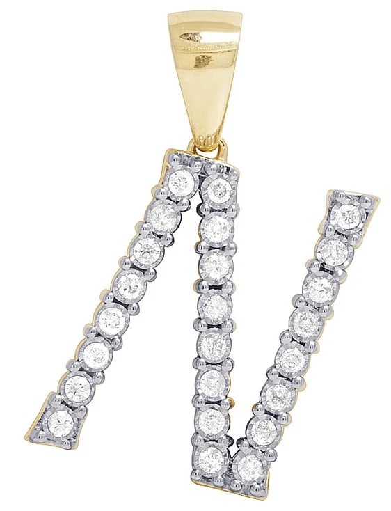 UNISEX REAL 10K YELLOW GOLD GENUINE DIAMOND LETTER PENDANT: Unisex Real 10K Yellow Gold Genuine Diamond Letter Pendant Brand: None Type: Pendant Material: 10K Yellow Gold, Main Stone/Creation Natural Color: Yellow Gold Size: Dimension 1.2" Accessories: No