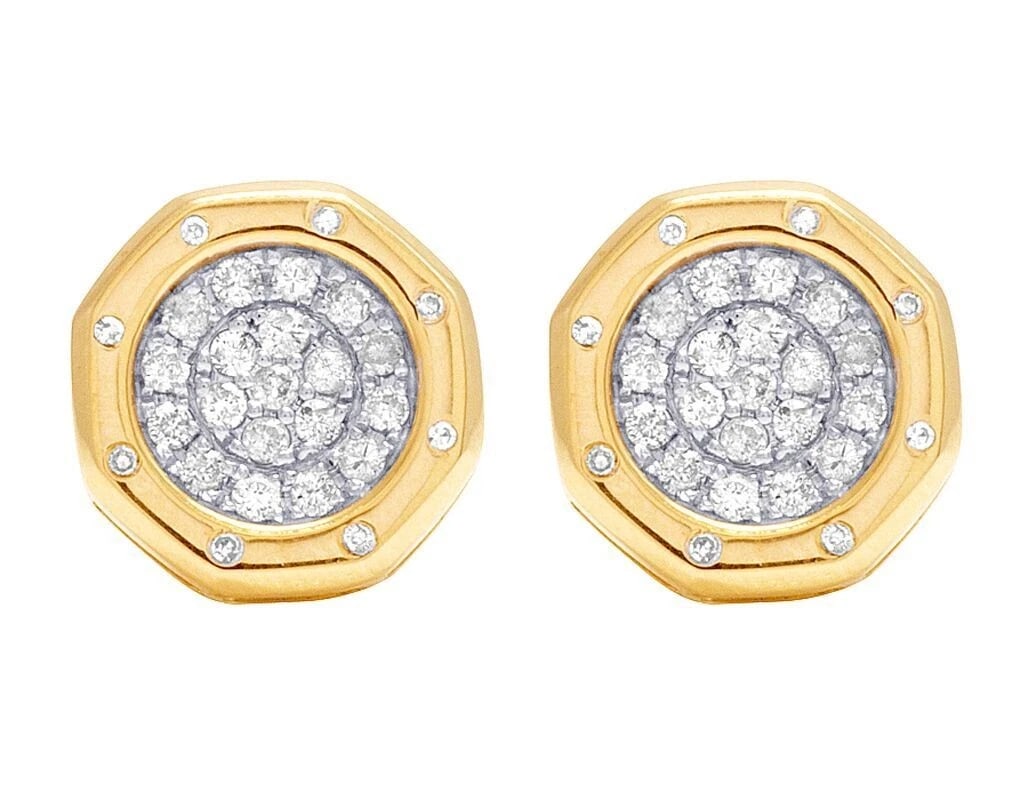 REAL 10K YELLOW GOLD GENUINE DIAMOND OCTAGON CLUSTER STUD EARRINGS (1 of 3)