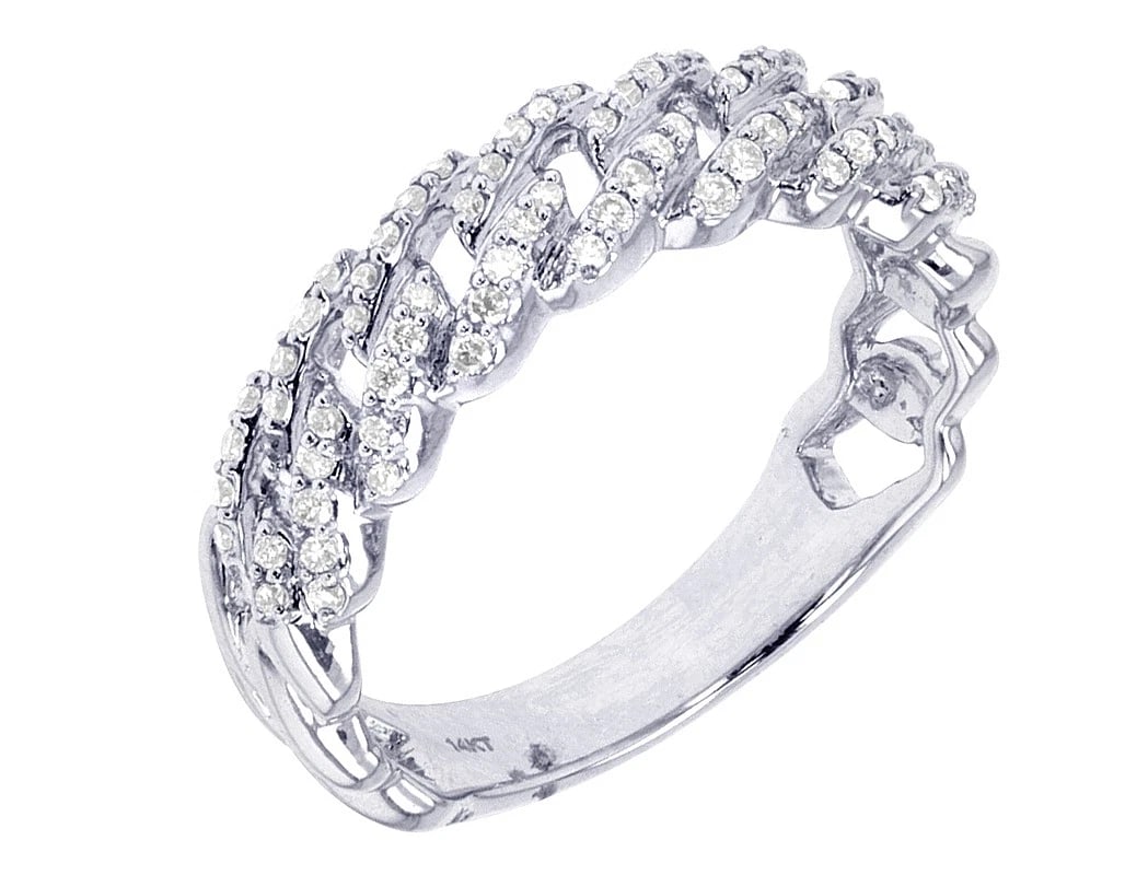 MIAMI CUBAN REAL DIAMOND BAND RING 14K WHITE GOLD: Miami Cuban Real Diamond Band Ring 14K White Gold Brand: None Type: Ring Material: 14K White Gold, Main Stone/Creation Natural Color: White Size: 7 US Accessories: None Accessories Notice: