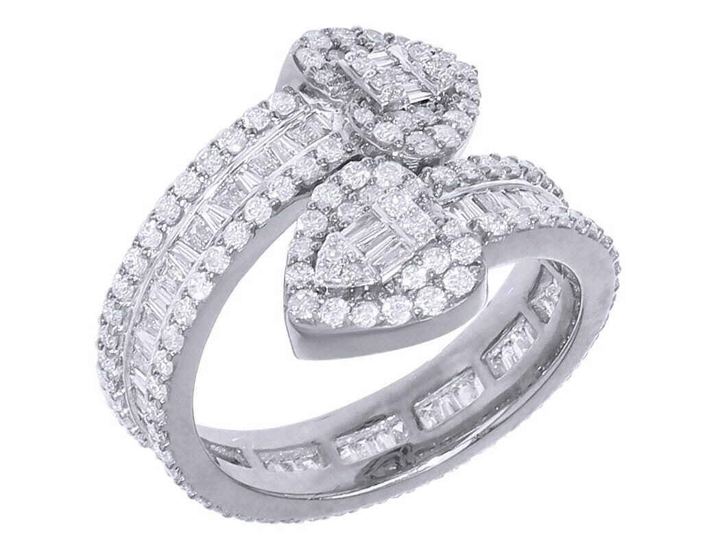 HEART-SHAPED BAGUETTE REAL DIAMOND 10K WHITE GOLD RING: Heart-Shaped Baguette Real Diamond 10K White Gold Ring Brand: None Type: Ring Material: 10K White Gold, Main Stone/Creation Natural Color: White Size: 7 US Accessories: None Accessories No