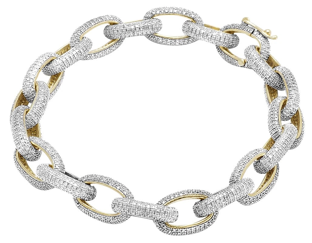 MENS 10K YELLOW GOLD GENUINE DIAMOND INTERLOCKING LINK BRACELET (1 of 3)