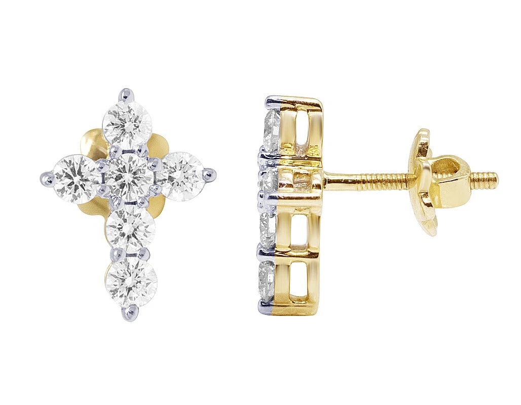 14K YELLOW GOLD REAL DIAMOND CROSS EARRING (1 of 4)