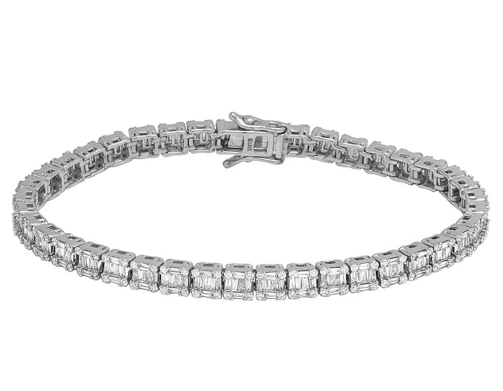 UNISEX 10K WHITE GOLD REAL DIAMONDS BAGUETTE BRACELET: Unisex 10K White Gold Real Diamonds Baguette Bracelet Brand: None Type: Bracelet Material: 10K White Gold, Main Stone/Creation Natural Color: White Size: Dimension(s) 5MM 8" Accessories: None