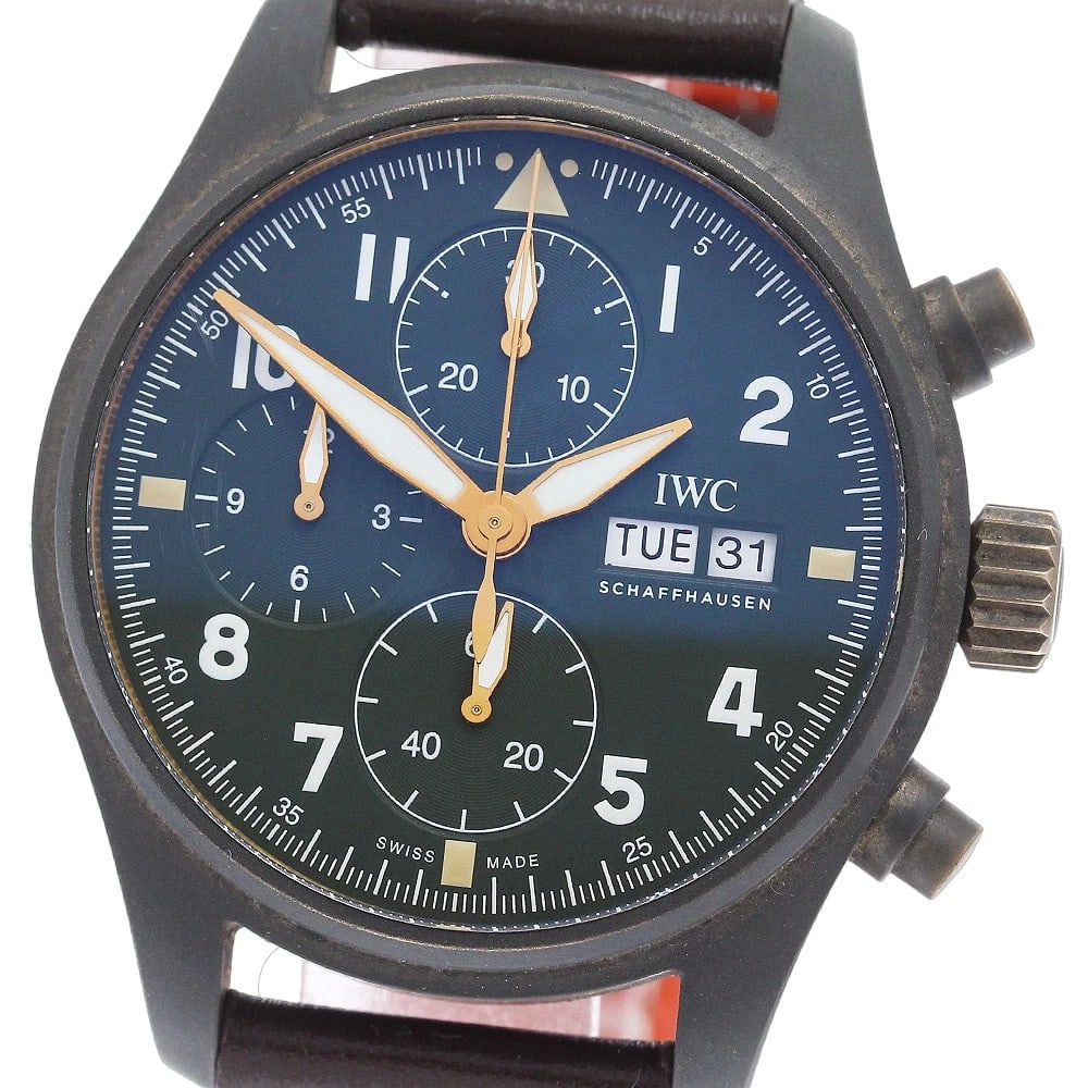 IWC SCHAFFHAUSEN PILOT WATCH WATCH: IWC SCHAFFHAUSEN Pilot watch Watch Brand: IWC SCHAFFHAUSEN Type: Wristwatch Material: Band Material leather, Case Material bronze Color: Band Color Brown / orange, Dial Color khaki, Case Color