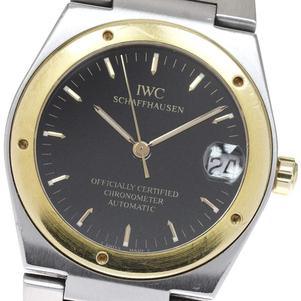 IWC SCHAFFHAUSEN YG BEZEL BLACK WATCH (1 of 2)