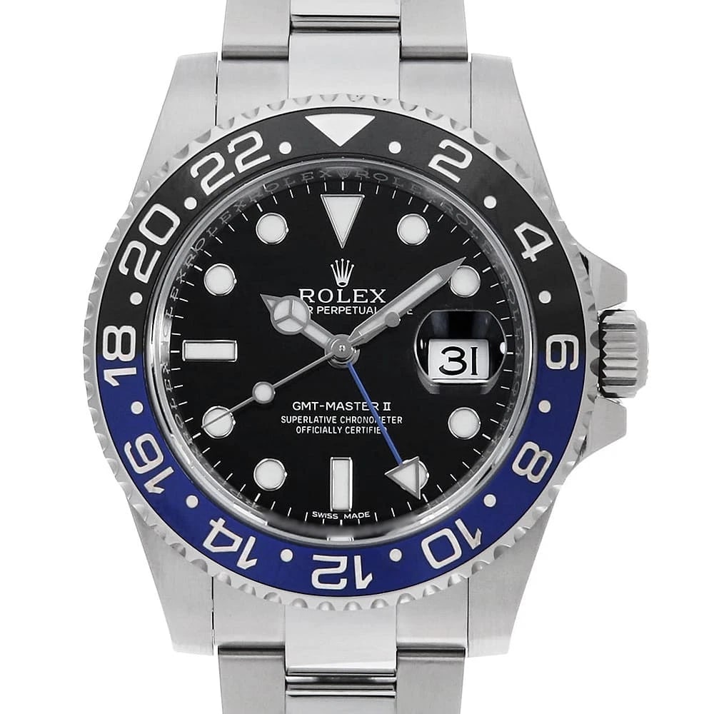 ROLEX GMT MASTER BLACK WATCH: ROLEX GMT Master black Watch Brand: ROLEX Type: Wrist watch Material: Band Material Stainless Steel, Case Material Stainless Steel Color: Dial Color Black Size: Case:W40mm Circumference of