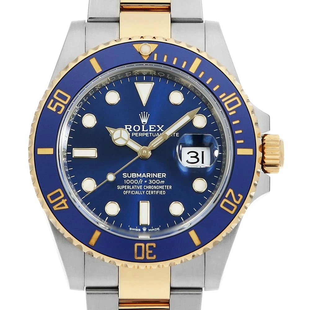 ROLEX SUBMARINER BLUE WATCH: ROLEX SUBMARINER blue Watch Brand: ROLEX Type: Wrist watch Material: Band Material Stainless Steel/Yellow Gold, Case Material Stainless Steel/Yellow Gold Color: Dial Color Blue Size: Case:W41mm Ci