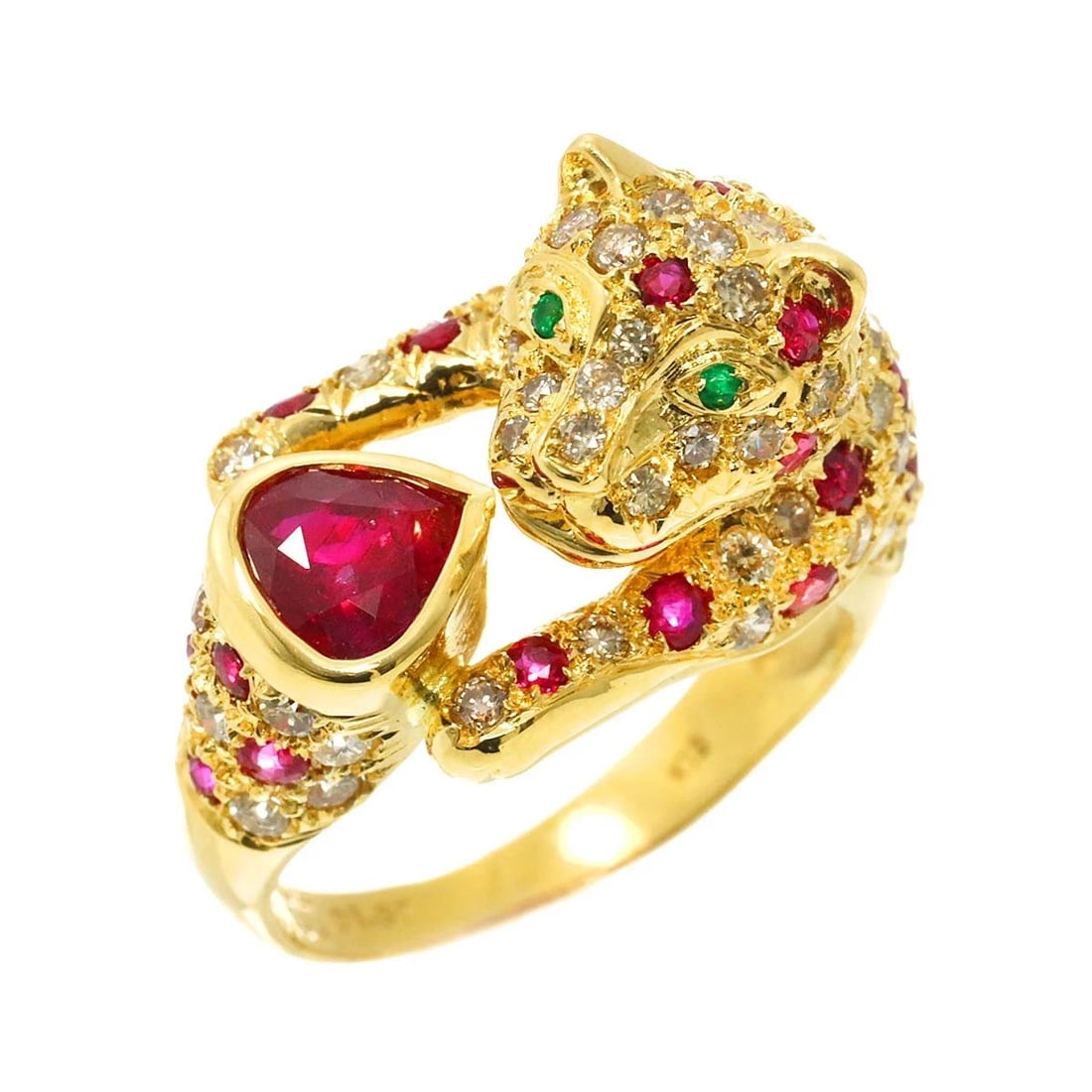 RUBY DIAMOND EMERALD RING 18K YG (1 of 4)