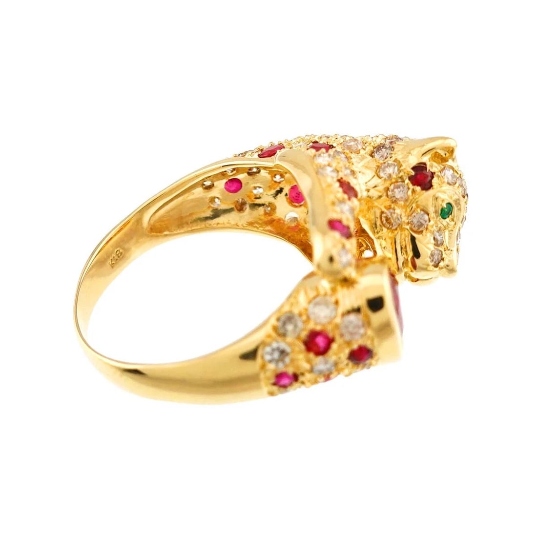 RUBY DIAMOND EMERALD RING 18K YG - 2