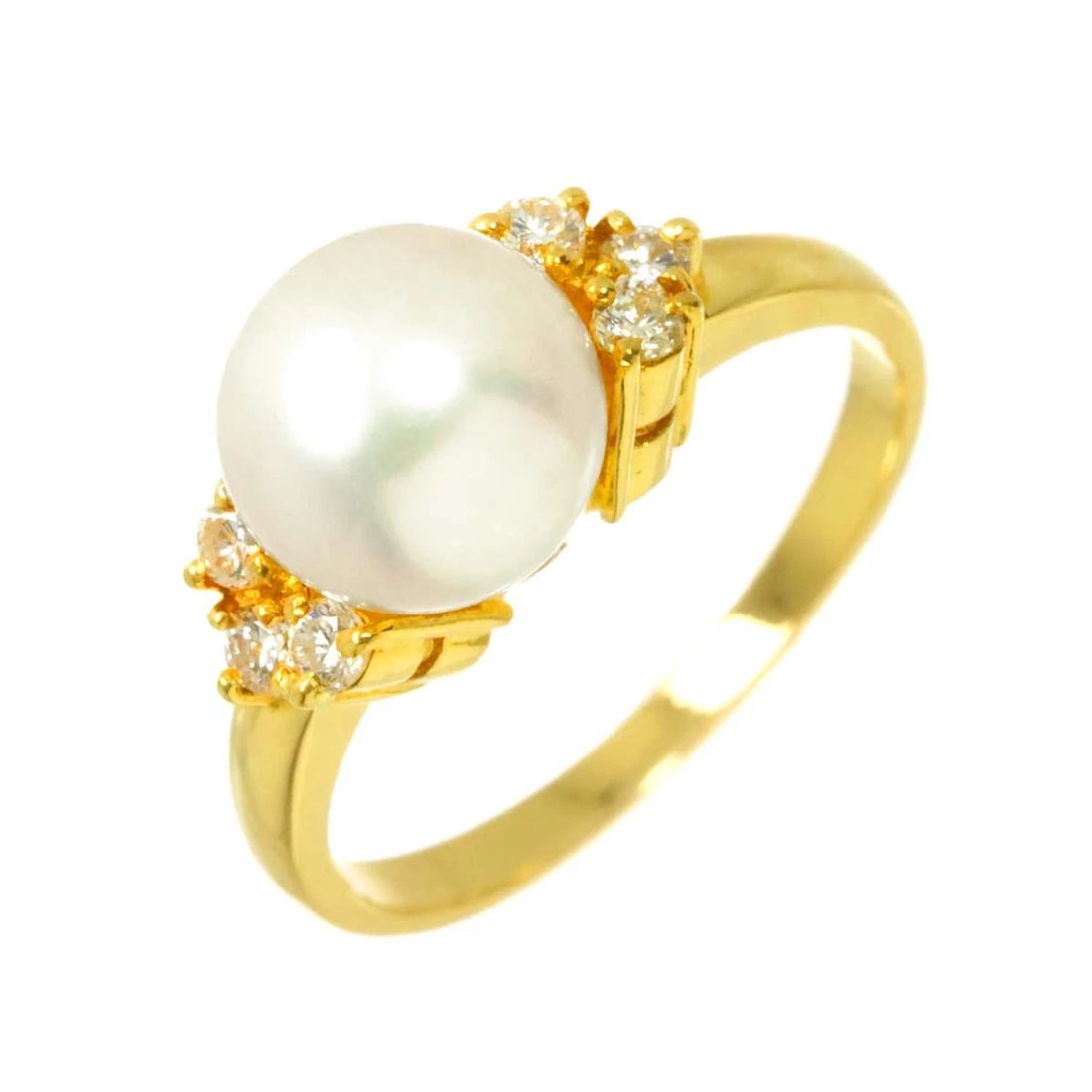 MIKIMOTO AKOYA PEARL DIAMOND RING: MIKIMOTO Akoya Pearl Diamond Ring Brand: MIKIMOTO Type: Ring Material: 18K Yellow Gold, Main Stone/Creation Pearl Color: Yellow Gold Size: 5.5-5.75(US) Accessories: None Accessories Notice: