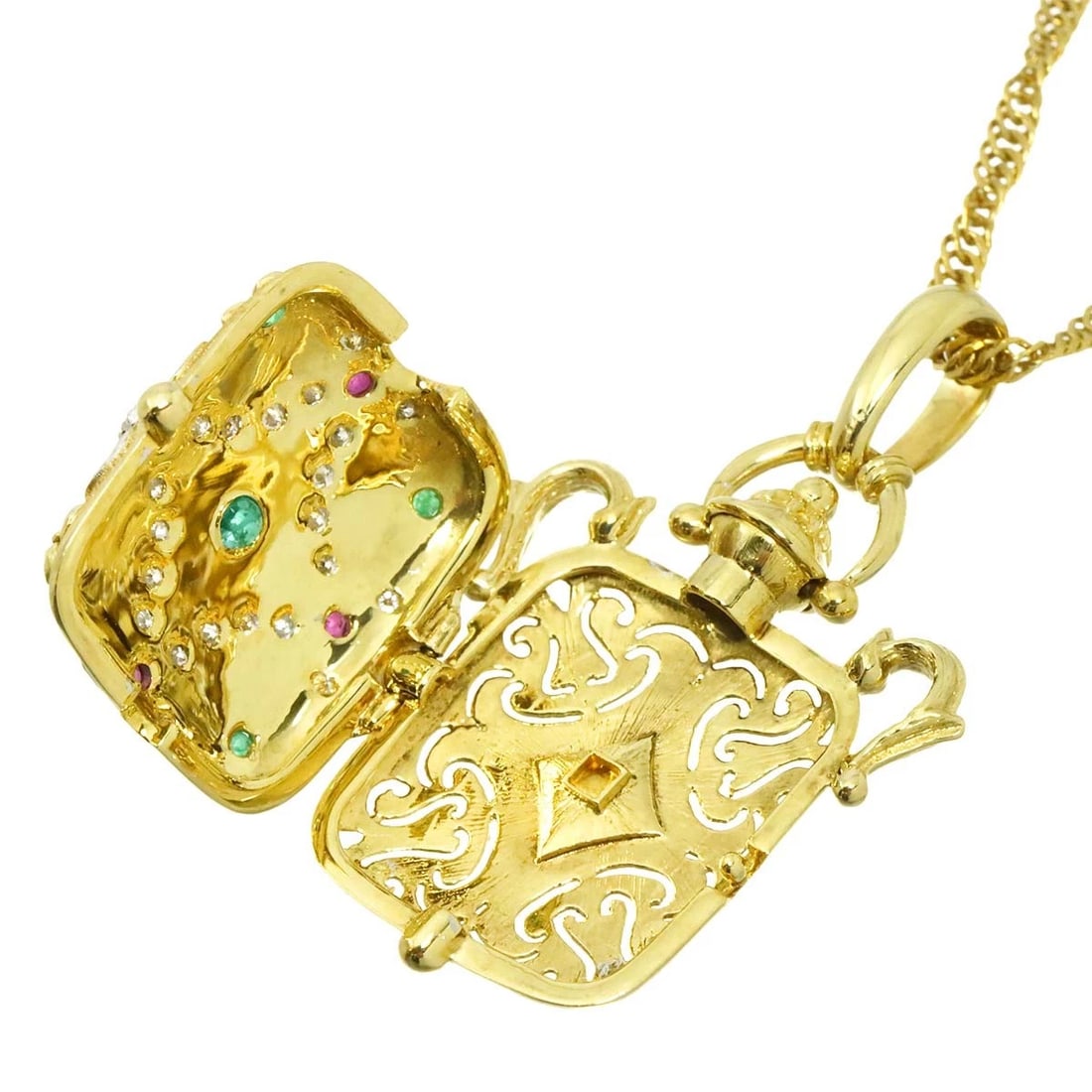 DIAMOND RUBY EMERALD NECKLACE 18K - 4