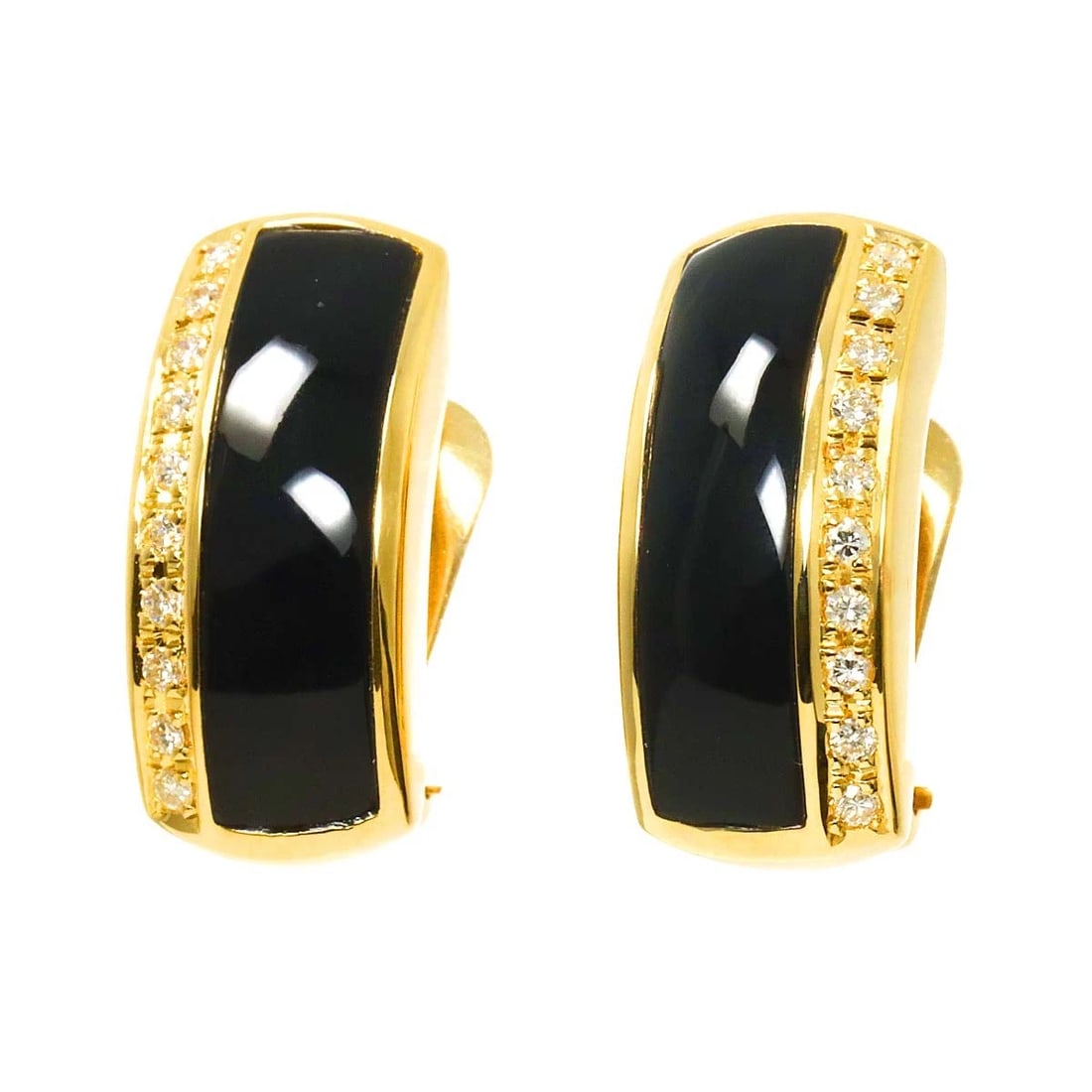 TASAKI DIAMOND ONYX EARRINGS CLIP: TASAKI Diamond Onyx Earrings Clip Brand: TASAKI Type: Earrings Material: 18K, Color: Gold Size: Size W8 x H18.9mm Accessories: None Accessories Notice: When purchasing pre-owned goods, please