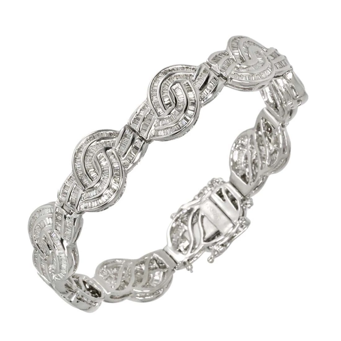 DIAMOND BRACELET K18 WG: Diamond Bracelet K18 WG Brand: Unbranded Type: Bracelet Material: 18K White Gold, Color: White Gold Size: Size Length:apporox.6.9inch Thickness:13.5mm Accessories: None Accessories Notice: