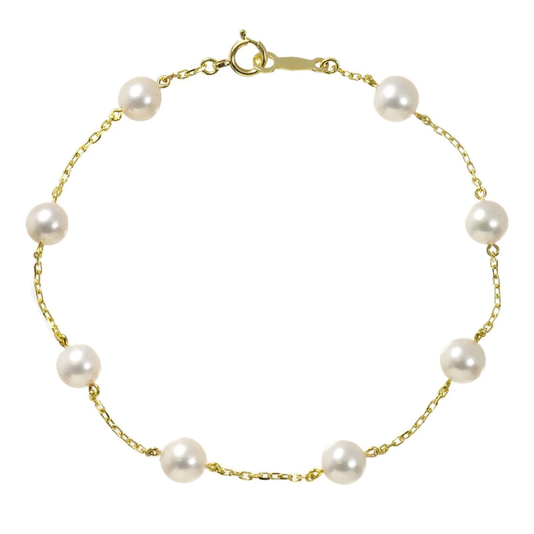MIKIMOTO AKOYA PEARL BRACELET: MIKIMOTO Akoya Pearl 5.8-5.5mm Bracelet 18K YG 750 90315740 Brand: MIKIMOTO Type: Bracelet Material: 18K, Main Stone/Creation Akoya Pearl Color: Gold Size: Size Inner circumference 6.9inch Width:(