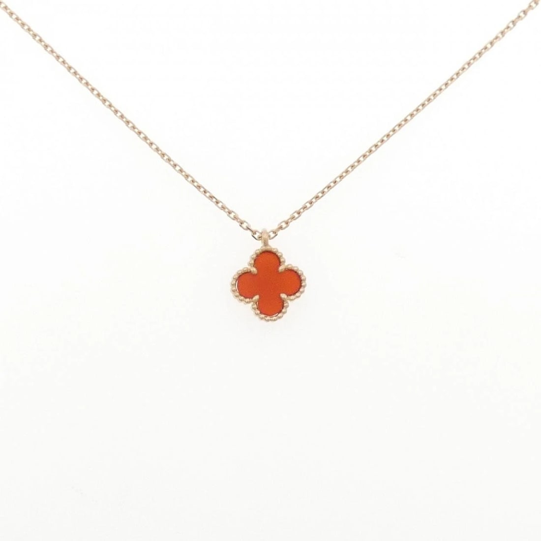 VAN CLEEF & ARPELS SWEET ALHAMBRA NECKLACE: Van Cleef & Arpels Sweet Alhambra Necklace Brand: Van Cleef & Arpels Type: Necklace Material: 750 Pink Gold, Main Stone/Creation Carnelian Color: Pink Gold Size: 38?40cmActual Size Pendant