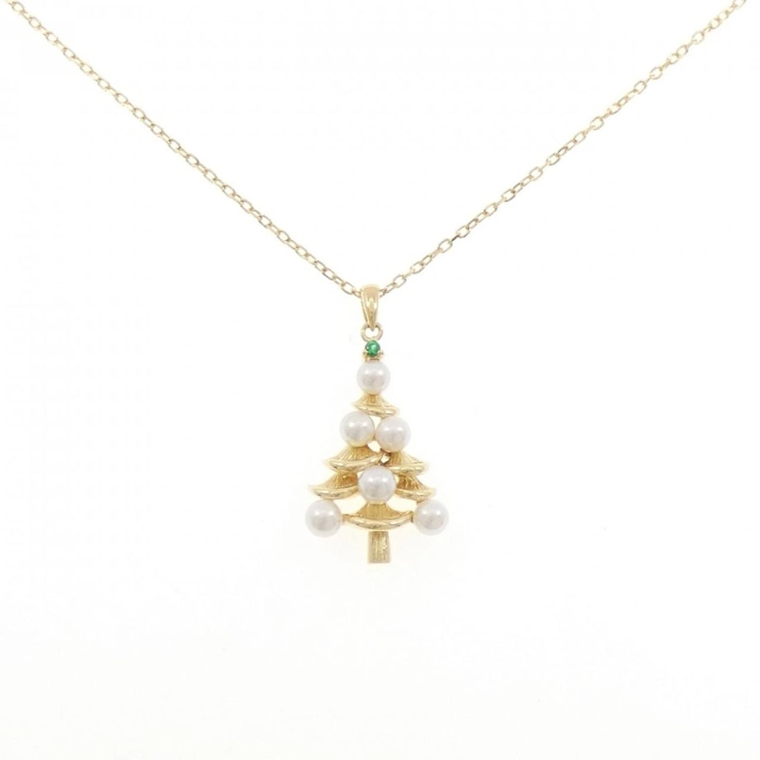 MIKIMOTO TREE AKOYA PEARL NECKLACE: Mikimoto Tree Akoya Pearl Necklace Brand: MIKIMOTO Type: Necklace Material: K18 yellow gold, Main Stone/Creation Main Stone Akoya Pearl Secondary Stone Emerald Color: Yellow Gold Size: