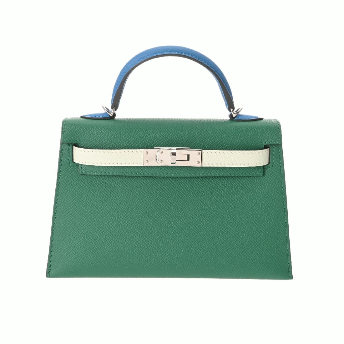 HERMES MINI KELLY 2 TRICOLOR VEAU EPSOM: HERMES Mini Kelly 2 Tricolor Veau Epsom Brand: HERMES Type: Handbag Material: Veau Epsom Color: Vert Fizz/Blue Zanzibar Size: H:about 4.7inch W:about 7.5inch D:about 2.2inch Shoulder:about